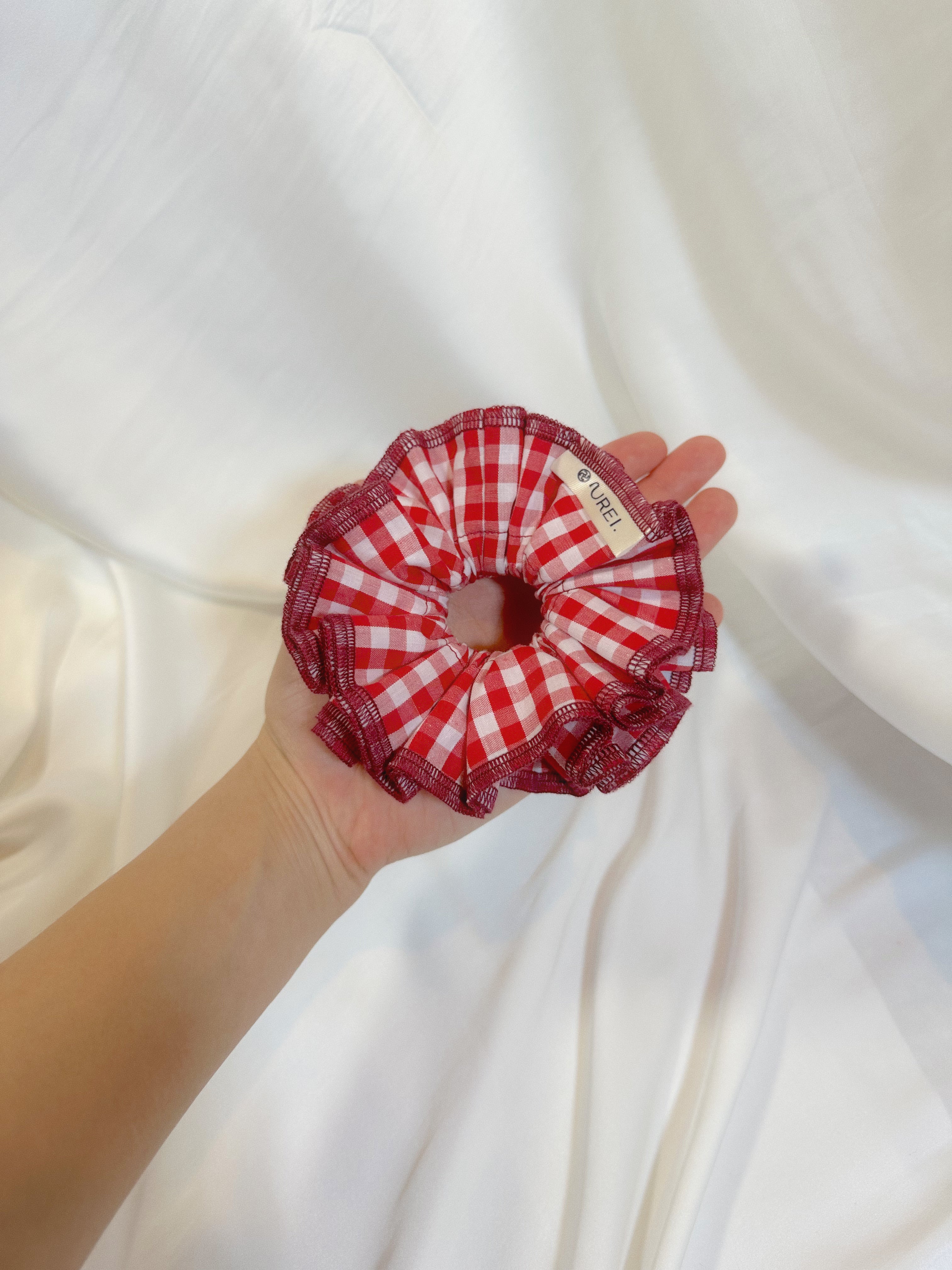Petit Sweetheart Gingham Scrunchie - Upcycled Valentine's Hair Accessory