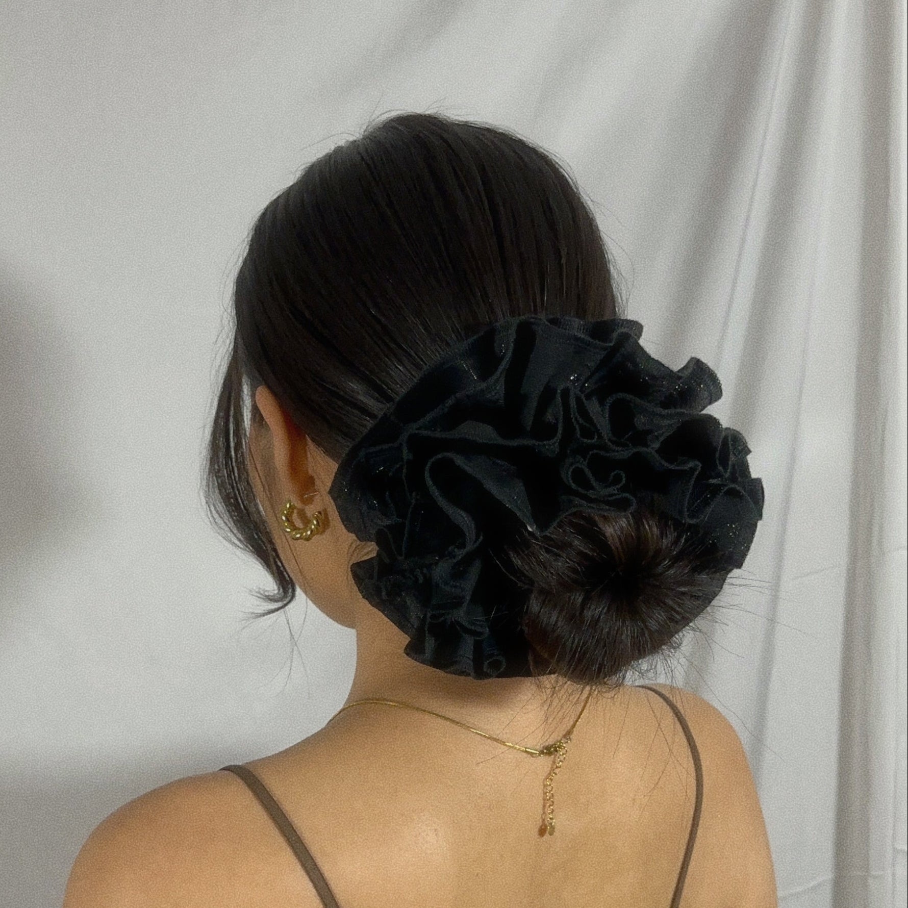 Large Noir Bloom Scrunchie - Upcycled Valentine's Hair Accessory