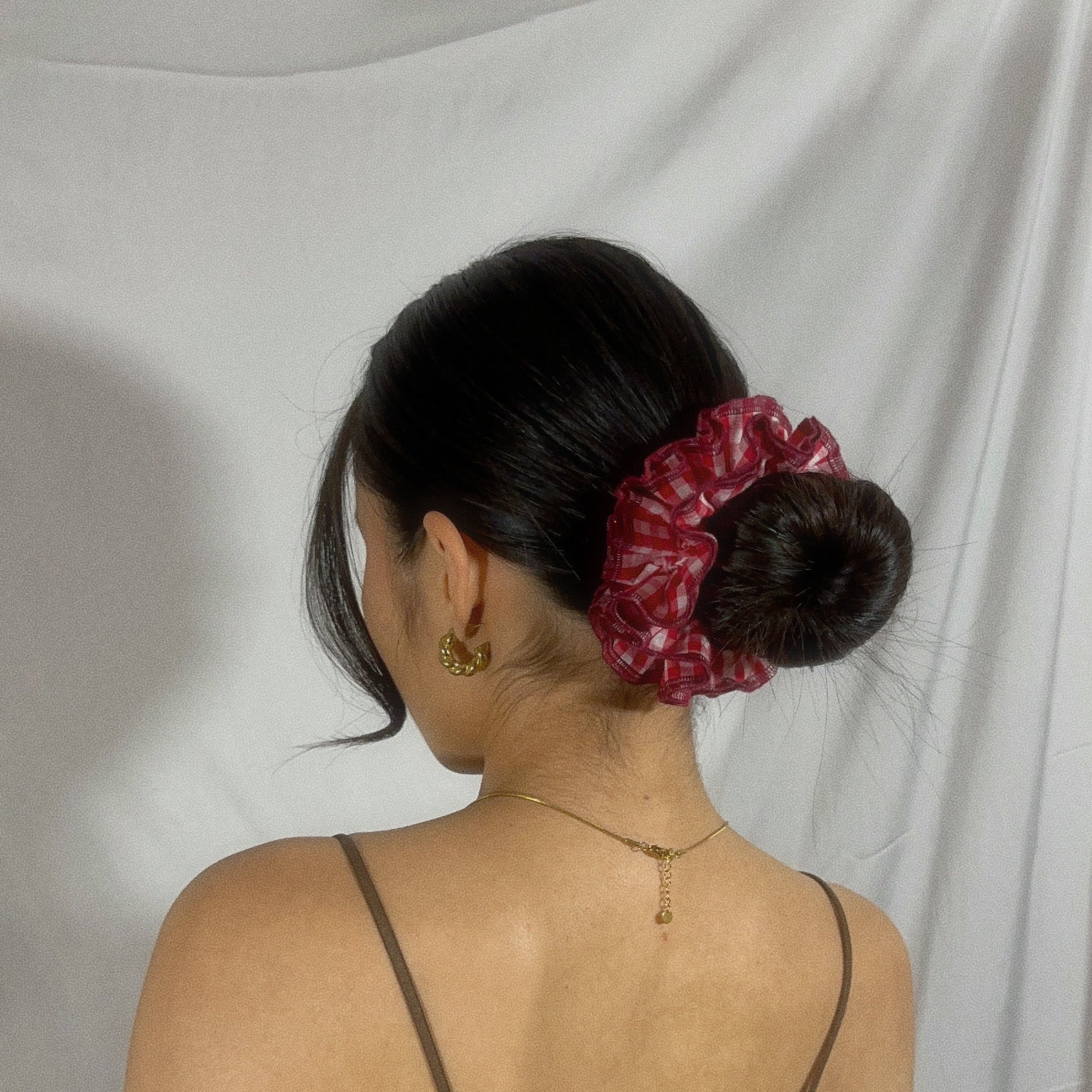 Petit Sweetheart Gingham Scrunchie - Upcycled Valentine's Hair Accessory