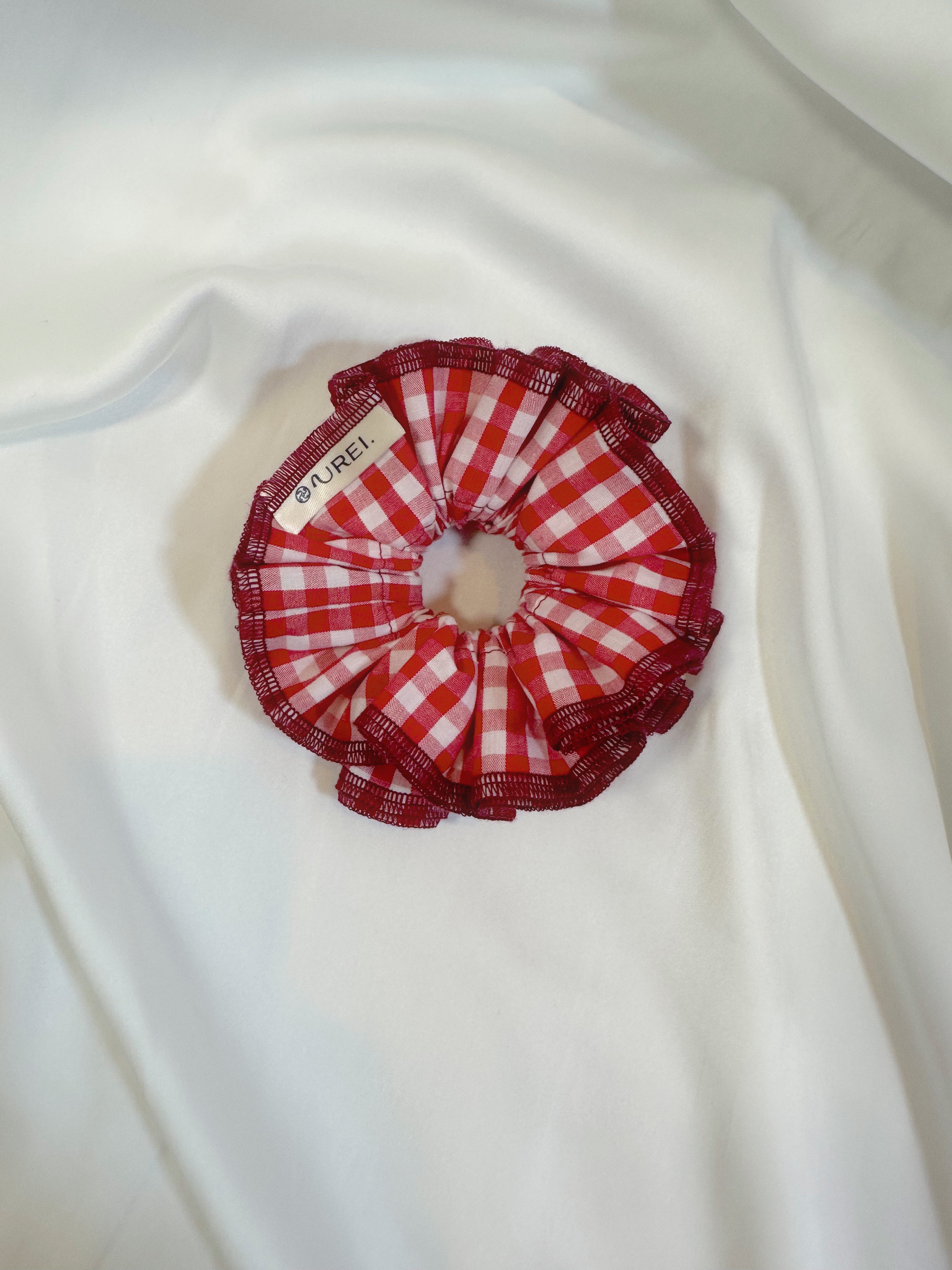Petit Sweetheart Gingham Scrunchie - Upcycled Valentine's Hair Accessory