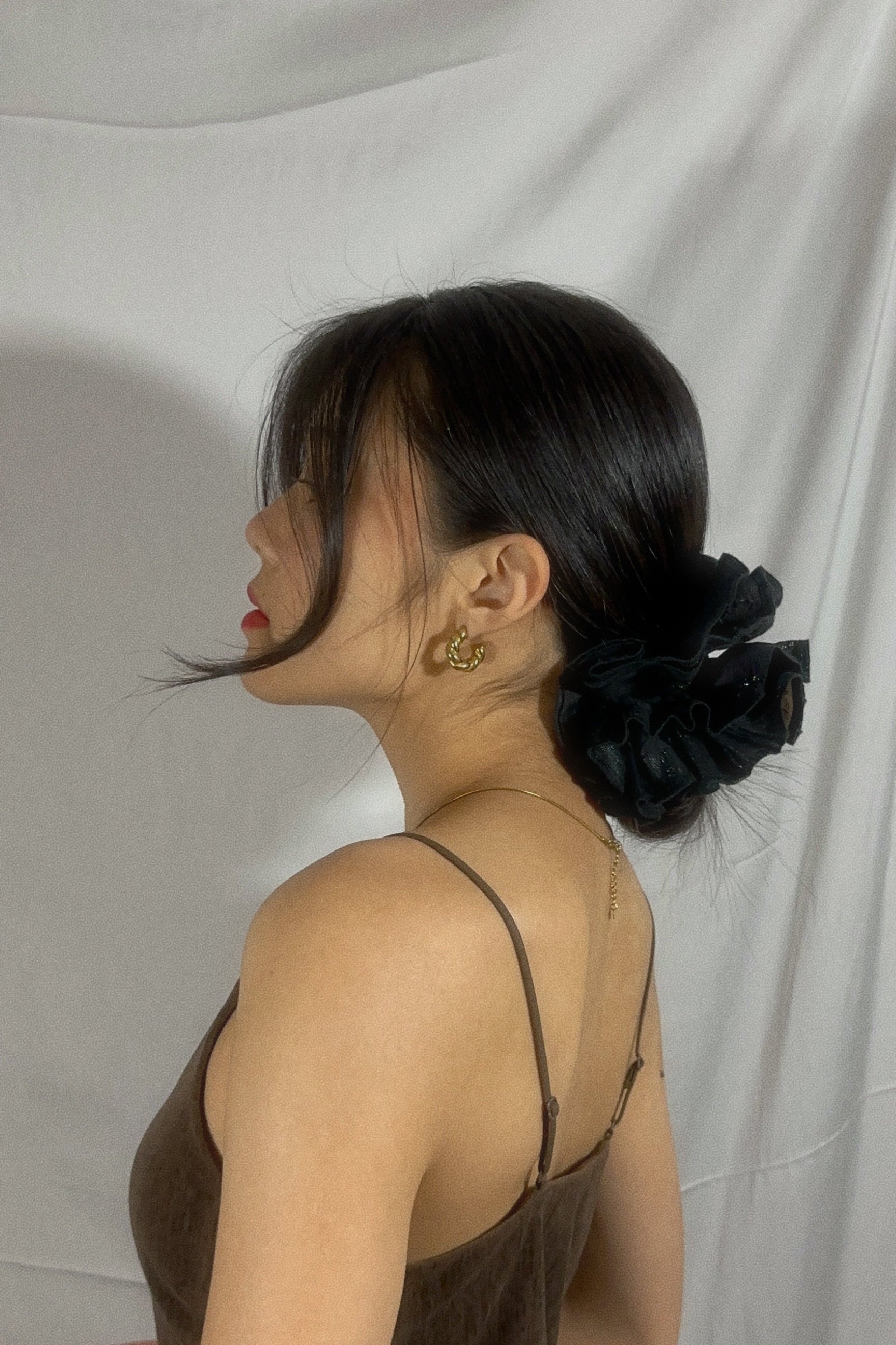 Large Noir Bloom Scrunchie - Upcycled Valentine's Hair Accessory