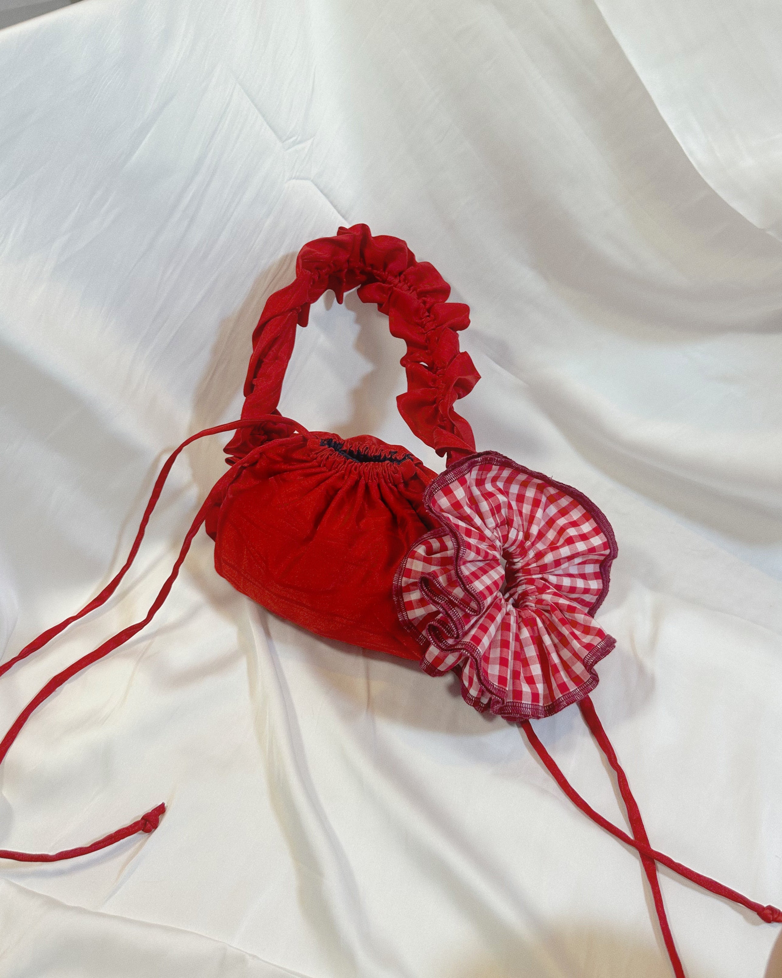 Large Sweetheart Gingham Scrunchie - Upcycled Valentine's Hair Accessory