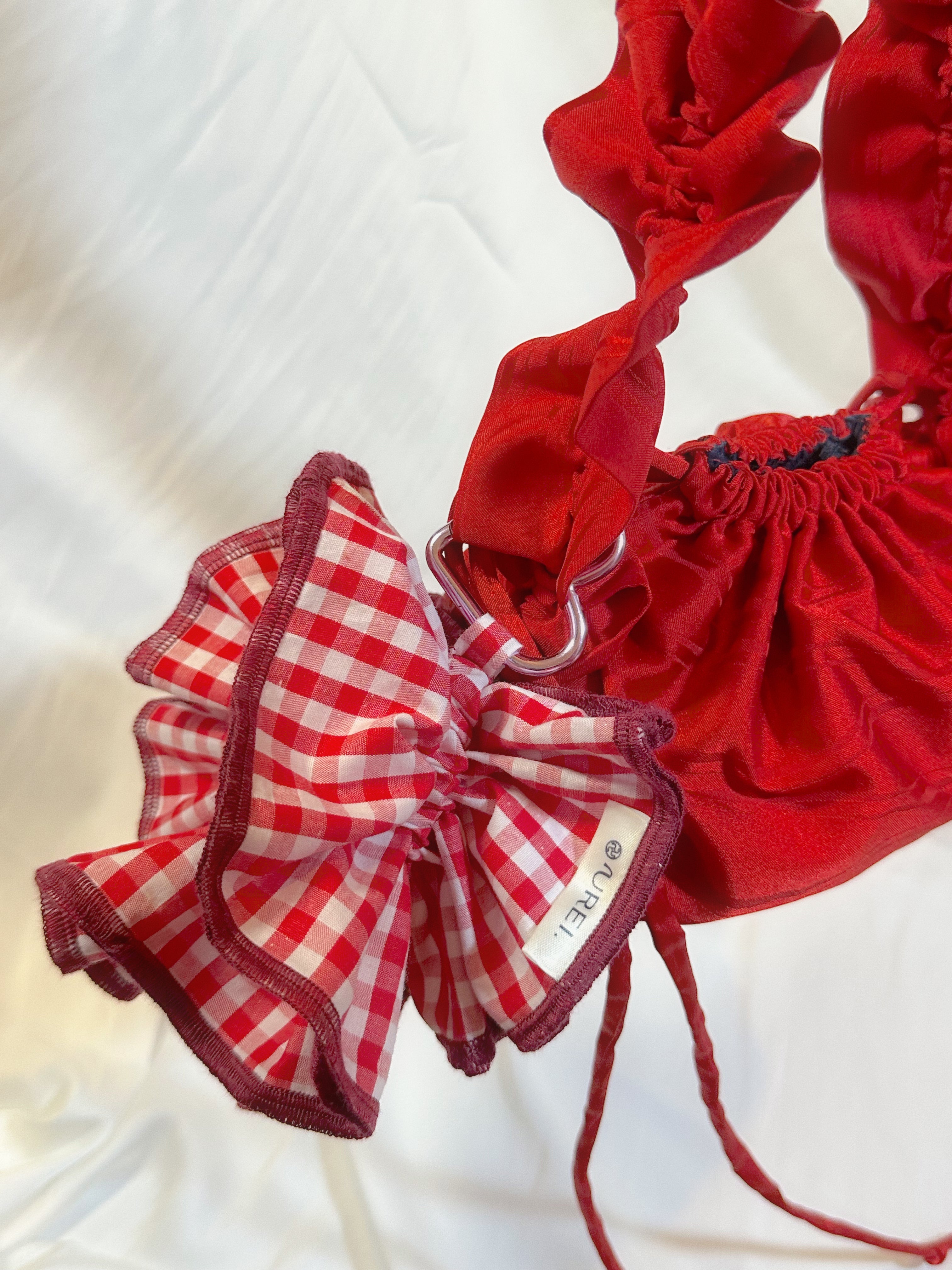 Large Sweetheart Gingham Scrunchie - Upcycled Valentine's Hair Accessory