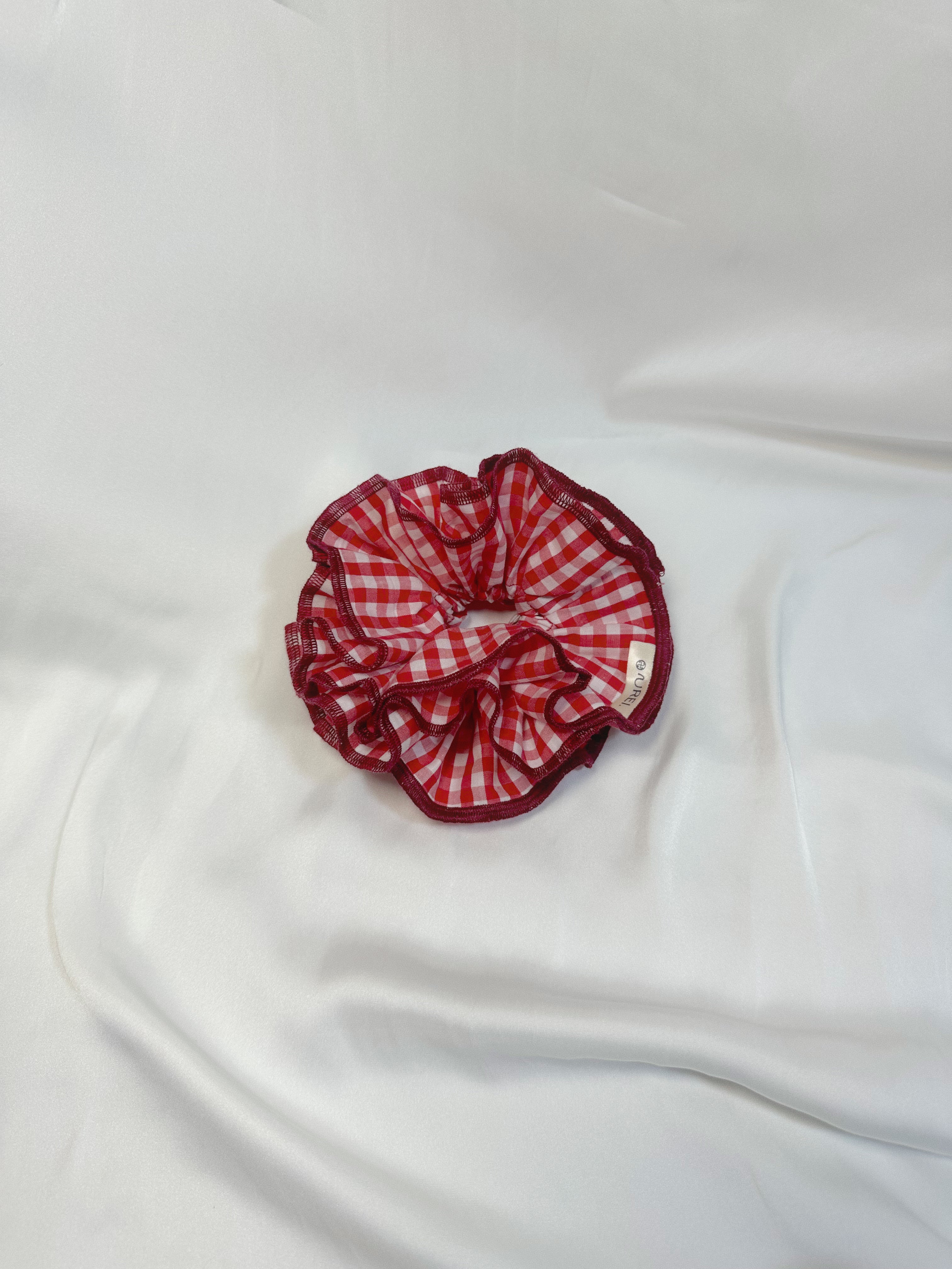 Large Sweetheart Gingham Scrunchie - Upcycled Valentine's Hair Accessory