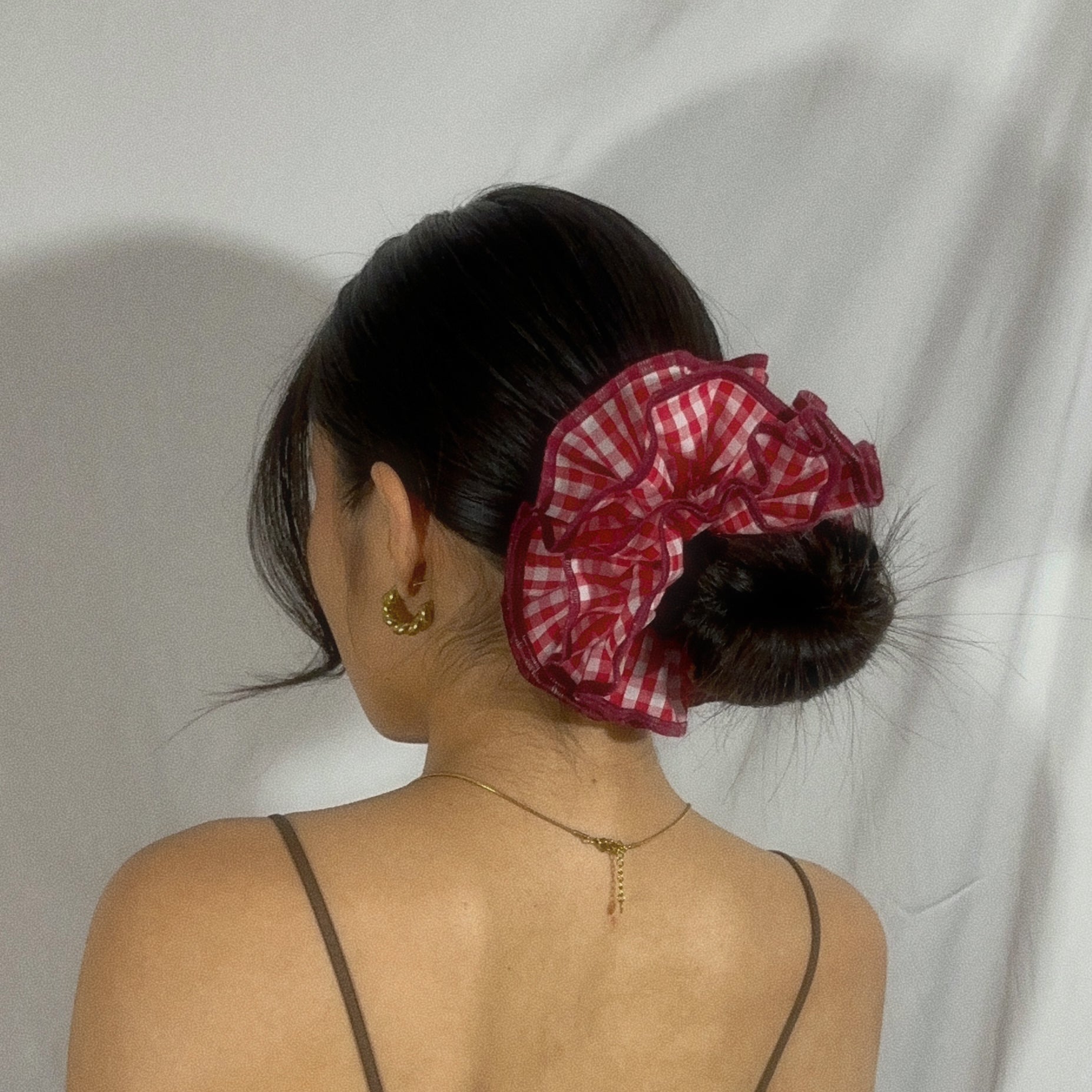 Large Sweetheart Gingham Scrunchie - Upcycled Valentine's Hair Accessory